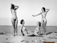 Four Vintage Nudes At The Beach Photo - vintage